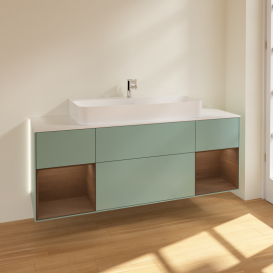 Тумба под раковину Villeroy & Boch Finion 160х50,1 см с подсветкой МДФ оливковый матовый лак/стекло белое матовое G211GNGM