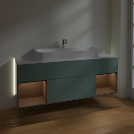 Тумба под раковину Villeroy & Boch Finion 160х50,1 см с подсветкой МДФ оливковый матовый лак/стекло белое матовое G211GNGM