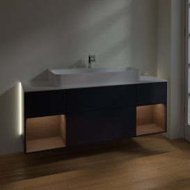 Тумба под раковину Villeroy & Boch Finion 160х50,1 см с подсветкой МДФ темно-синий матовый лак/стекло белое матовое G211GNHG