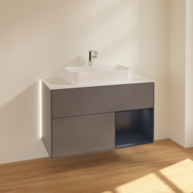 Тумба под раковину Villeroy & Boch Finion 100х50,1 см с подсветкой МДФ антрацит матовый лак/стекло белое матовое G251HGGK