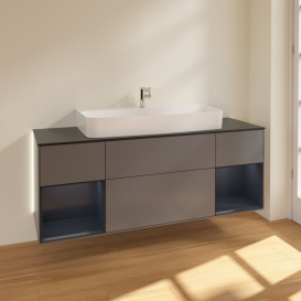 Тумба под раковину Villeroy & Boch Finion 160х50,1 см с подсветкой МДФ антрацит матовый лак/стекло черное матовое G212HGGK