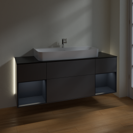 Тумба под раковину Villeroy & Boch Finion 160х50,1 см с подсветкой МДФ антрацит матовый лак/стекло черное матовое G212HGGK