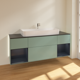 Тумба под раковину Villeroy & Boch Finion 160х50,1 см с подсветкой МДФ оливковый матовый лак/стекло черное матовое G212HGGM