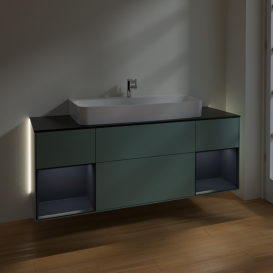 Тумба под раковину Villeroy & Boch Finion 160х50,1 см с подсветкой МДФ оливковый матовый лак/стекло черное матовое G212HGGM
