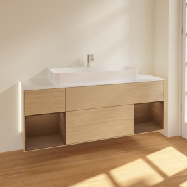 Тумба под раковину Villeroy & Boch Finion 160х50,1 см с подсветкой МДФ шпон дуба/стекло белое матовое G211GNPC