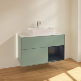 Тумба под раковину Villeroy & Boch Finion 100х50,1 см с подсветкой МДФ оливковый матовый лак/стекло белое матовое G251HGGM