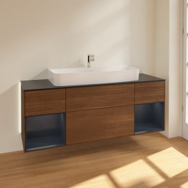 Тумба под раковину Villeroy & Boch Finion 160х50,1 см с подсветкой МДФ шпон грецкого ореха/стекло черное матовое G212HGGN