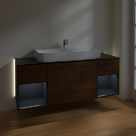 Тумба под раковину Villeroy & Boch Finion 160х50,1 см с подсветкой МДФ шпон грецкого ореха/стекло черное матовое G212HGGN