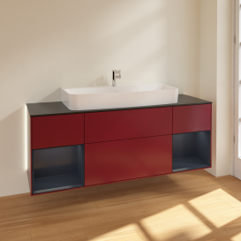 Тумба под раковину Villeroy & Boch Finion 160х50,1 см с подсветкой МДФ пион матовый лак/стекло черное матовое G212HGHB