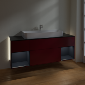 Тумба под раковину Villeroy & Boch Finion 160х50,1 см с подсветкой МДФ пион матовый лак/стекло черное матовое G212HGHB