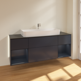 Тумба под раковину Villeroy & Boch Finion 160х50,1 см с подсветкой МДФ темно-синий матовый лак/стекло черное матовое G212HGHG