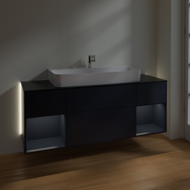 Тумба под раковину Villeroy & Boch Finion 160х50,1 см с подсветкой МДФ темно-синий матовый лак/стекло черное матовое G212HGHG