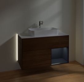 Тумба под раковину Villeroy & Boch Finion 100х50,1 см с подсветкой МДФ шпон грецкого ореха/стекло белое матовое G251HGGN