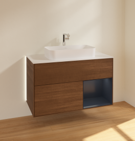 Тумба под раковину Villeroy & Boch Finion 100х50,1 см с подсветкой МДФ шпон грецкого ореха/стекло белое матовое G251HGGN