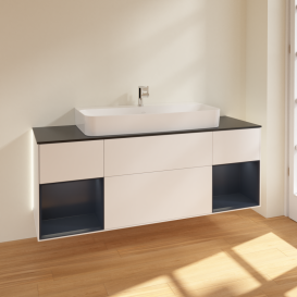 Тумба под раковину Villeroy & Boch Finion 160х50,1 см с подсветкой МДФ белый матовый лак/стекло черное матовое G212HGMT