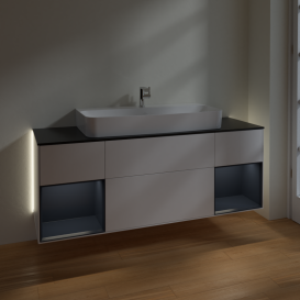 Тумба под раковину Villeroy & Boch Finion 160х50,1 см с подсветкой МДФ белый матовый лак/стекло черное матовое G212HGMT