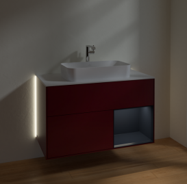 Тумба под раковину Villeroy & Boch Finion 100х50,1 см с подсветкой МДФ пион матовый лак/стекло белое матовое G251HGHB