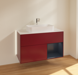 Тумба под раковину Villeroy & Boch Finion 100х50,1 см с подсветкой МДФ пион матовый лак/стекло белое матовое G251HGHB