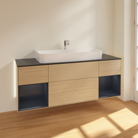 Тумба под раковину Villeroy & Boch Finion 160х50,1 см с подсветкой МДФ шпон дуба/стекло черное матовое G212HGPC