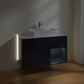 Тумба под раковину Villeroy & Boch Finion 100х50,1 см с подсветкой МДФ темно-синий матовый лак/стекло белое матовое G251HGHG