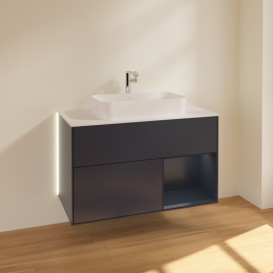 Тумба под раковину Villeroy & Boch Finion 100х50,1 см с подсветкой МДФ темно-синий матовый лак/стекло белое матовое G251HGHG
