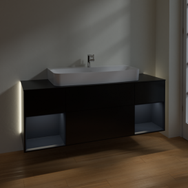 Тумба под раковину Villeroy & Boch Finion 160х50,1 см с подсветкой МДФ черный матовый лак/стекло черное матовое G212HGPD
