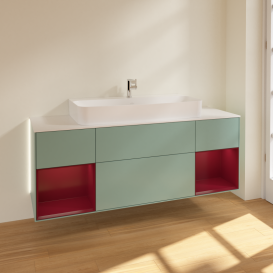 Тумба под раковину Villeroy & Boch Finion 160х50,1 см с подсветкой МДФ оливковый матовый лак/стекло белое матовое G211HBGM