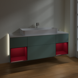 Тумба под раковину Villeroy & Boch Finion 160х50,1 см с подсветкой МДФ оливковый матовый лак/стекло белое матовое G211HBGM