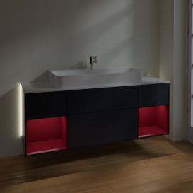 Тумба под раковину Villeroy & Boch Finion 160х50,1 см с подсветкой МДФ темно-синий матовый лак/стекло белое матовое G211HBHG