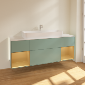 Тумба под раковину Villeroy & Boch Finion 160х50,1 см с подсветкой МДФ оливковый матовый лак/стекло белое матовое G211HFGM