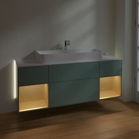 Тумба под раковину Villeroy & Boch Finion 160х50,1 см с подсветкой МДФ оливковый матовый лак/стекло белое матовое G211HFGM