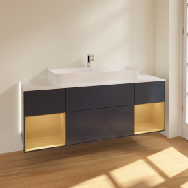 Тумба под раковину Villeroy & Boch Finion 160х50,1 см с подсветкой МДФ темно-синий матовый лак/стекло белое матовое G211HFHG