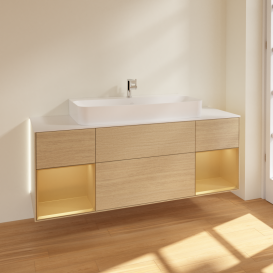 Тумба под раковину Villeroy & Boch Finion 160х50,1 см с подсветкой МДФ шпон дуба/стекло белое матовое  G211HFPC