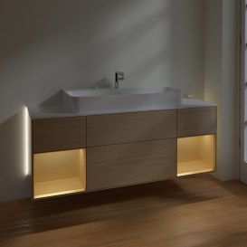 Тумба под раковину Villeroy & Boch Finion 160х50,1 см с подсветкой МДФ шпон дуба/стекло белое матовое  G211HFPC