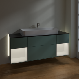 Тумба под раковину Villeroy & Boch Finion 160х50,1 см с подсветкой МДФ оливковый матовый лак/стекло черное матовое G212MTGM