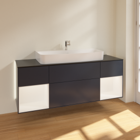 Тумба под раковину Villeroy & Boch Finion 160х50,1 см с подсветкой МДФ темно-синий матовый лак/стекло черное матовое G212MTHG