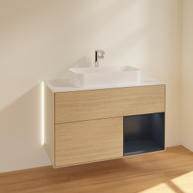 Тумба под раковину Villeroy & Boch Finion 100х50,1 см с подсветкой МДФ шпон дуба/стекло белое матовое G251HGPC