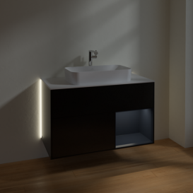 Тумба под раковину Villeroy & Boch Finion 100х50,1 см с подсветкой МДФ черный матовый лак/стекло белое матовое G251HGPD