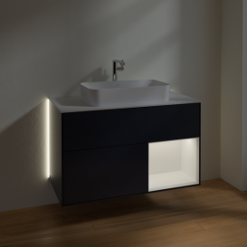 Тумба под раковину Villeroy & Boch Finion 100х50,1 см с подсветкой МДФ темно-синий матовый лак/стекло белое матовое G251MTHG