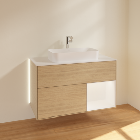 Тумба под раковину Villeroy & Boch Finion 100х50,1 см с подсветкой МДФ шпон дуба/стекло белое матовое G251MTPC