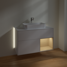 Тумба под раковину Villeroy & Boch Finion 100х50,1 см с подсветкой МДФ глянцевый белый лак/стекло белое матовое G251PCGF