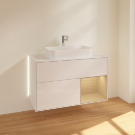 Тумба под раковину Villeroy & Boch Finion 100х50,1 см с подсветкой МДФ глянцевый белый лак/стекло белое матовое G251PCGF