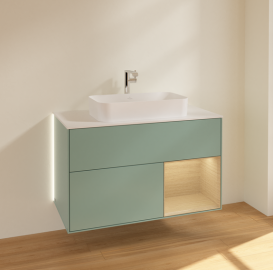 Тумба под раковину Villeroy & Boch Finion 100х50,1 см с подсветкой МДФ оливковый матовый лак/стекло белое матовое G251PCGM