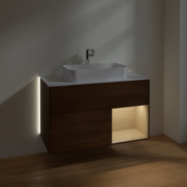 Тумба под раковину Villeroy & Boch Finion 100х50,1 см с подсветкой МДФ шпон грецкого ореха/стекло белое матовое G251PCGN