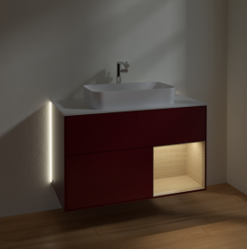 Тумба под раковину Villeroy & Boch Finion 100х50,1 см с подсветкой МДФ пион матовый лак/стекло белое матовое G251PCHB