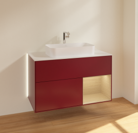 Тумба под раковину Villeroy & Boch Finion 100х50,1 см с подсветкой МДФ пион матовый лак/стекло белое матовое G251PCHB