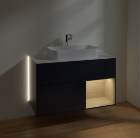 Тумба под раковину Villeroy & Boch Finion 100х50,1 см с подсветкой МДФ темно-синий матовый лак/стекло белое матовое G251PCHG