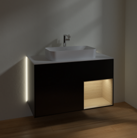 Тумба под раковину Villeroy & Boch Finion 100х50,1 см с подсветкой МДФ черный матовый лак/стекло белое матовое G251PCPD