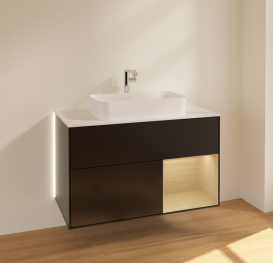 Тумба под раковину Villeroy & Boch Finion 100х50,1 см с подсветкой МДФ черный матовый лак/стекло белое матовое G251PCPD