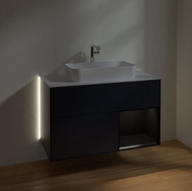 Тумба под раковину Villeroy & Boch Finion 100х50,1 см с подсветкой МДФ темно-синий матовый лак/стекло белое матовое G251PDHG